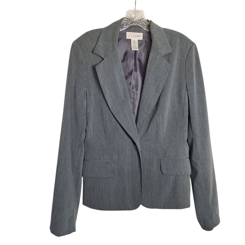 JG Hook One Button Blazer Jacket Tailored Career Gray 12 T Womens